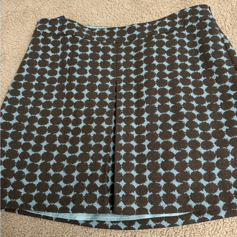 Boden Women's Brown Blue Polka Dot Pleated A-Line Skirt Size 20R Wool Blend Prep - Picture 2 of 5
